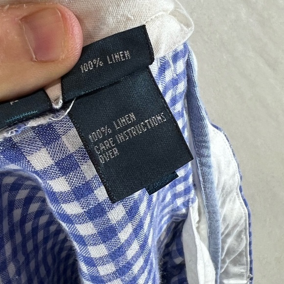 Polo Ralph Lauren 35W 100% Linen Blue Gingham Straight Fit Shorts - Picture 7 of 10